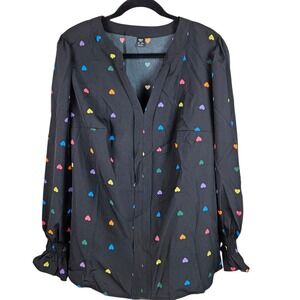 Shein Curve Plus Size 5X Blouse Heart Print‎ Long Sleeve Black Multicolor Top